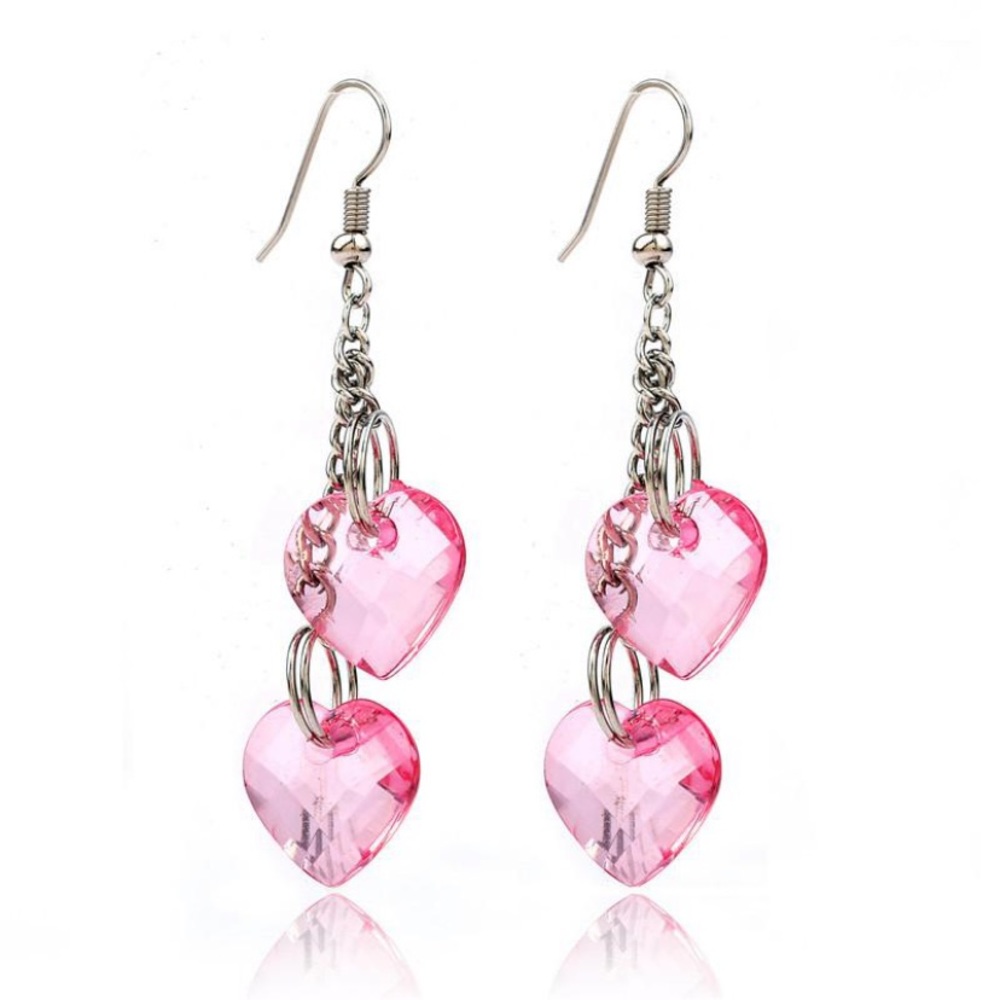 Double hearts pendant dangling earrings•Great gift